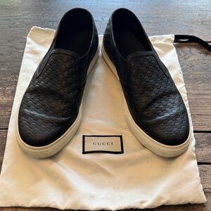Gucci Black Embossed Leather Slip-On Loafers